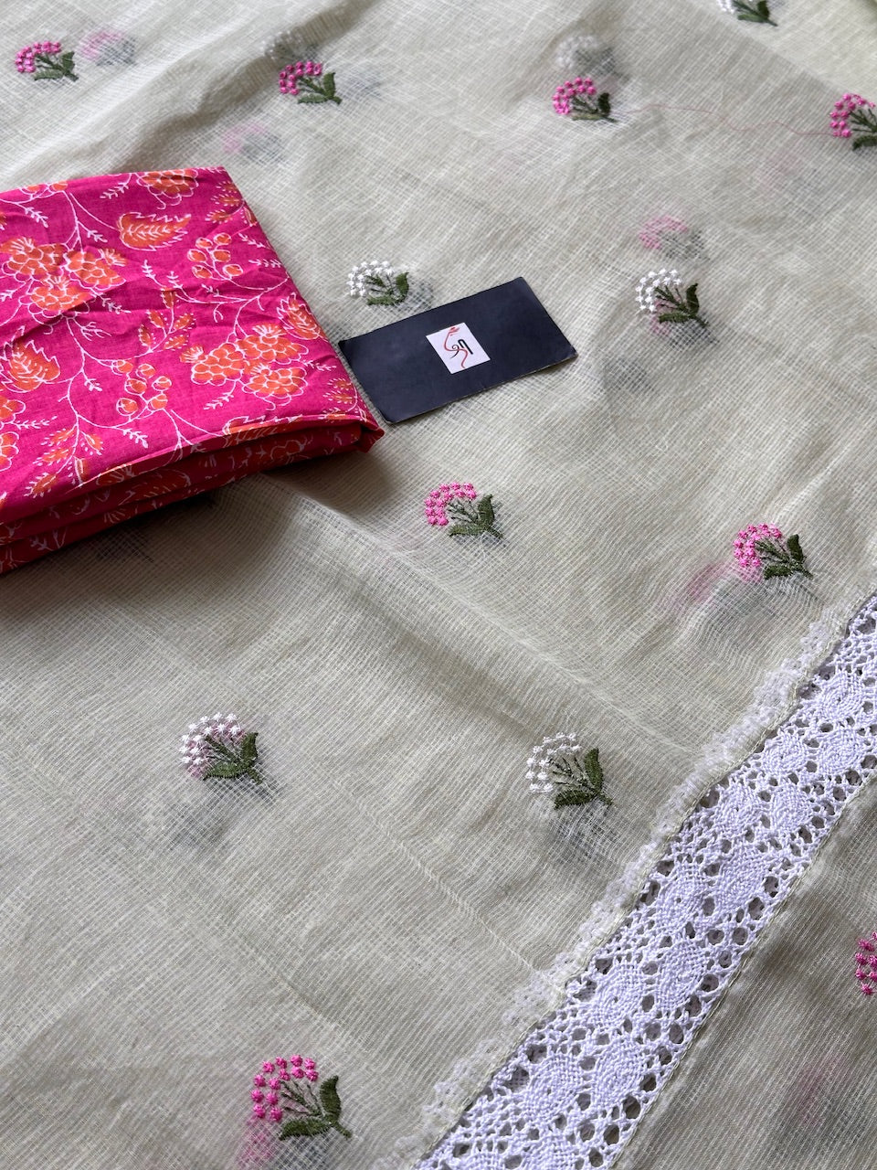 Embroidered Kota Cotton Doria Saree