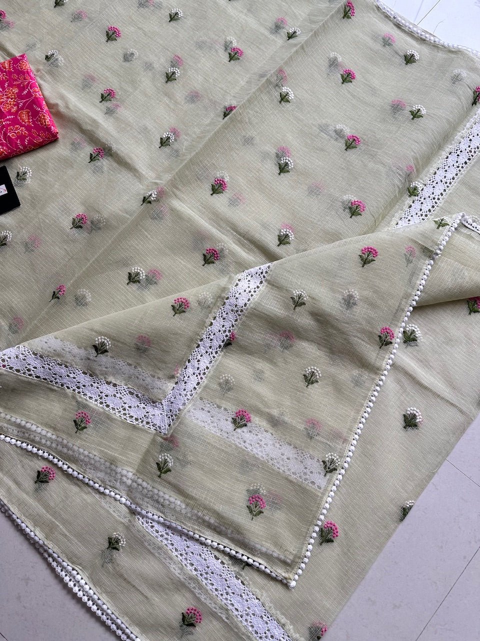 Embroidered Kota Cotton Doria Saree