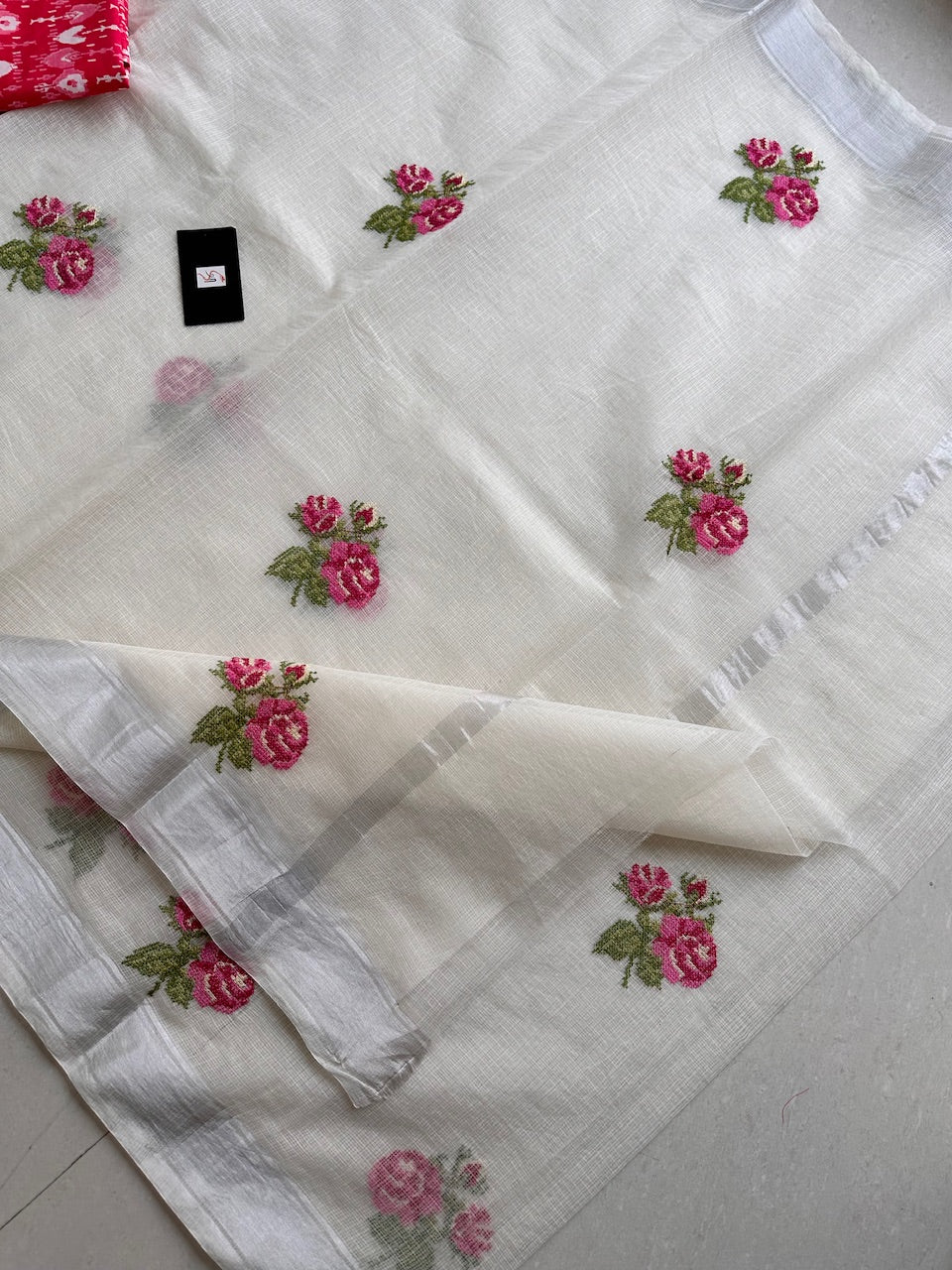 Embroidered Kota Cotton Doria Saree