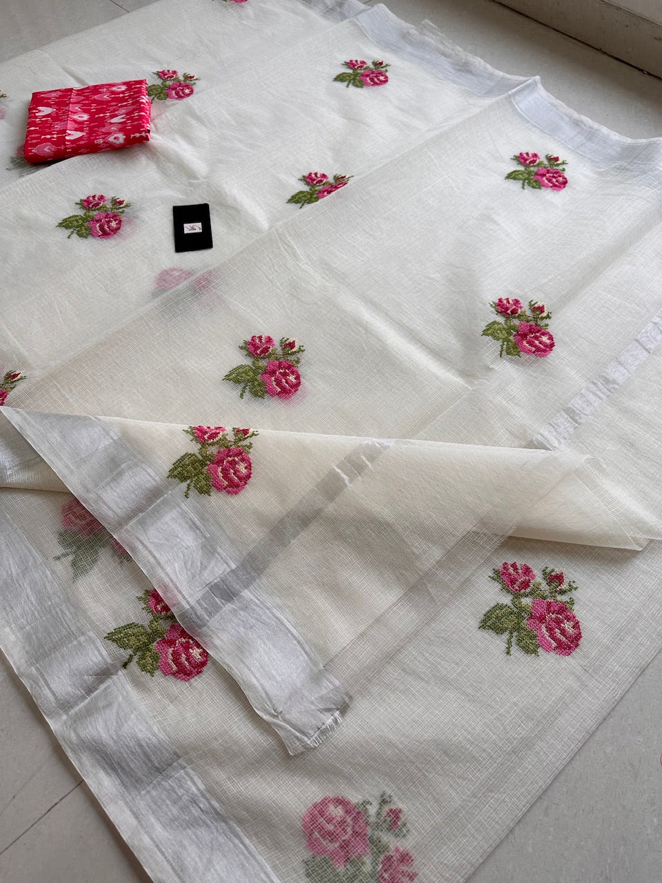 Embroidered Kota Cotton Doria Saree