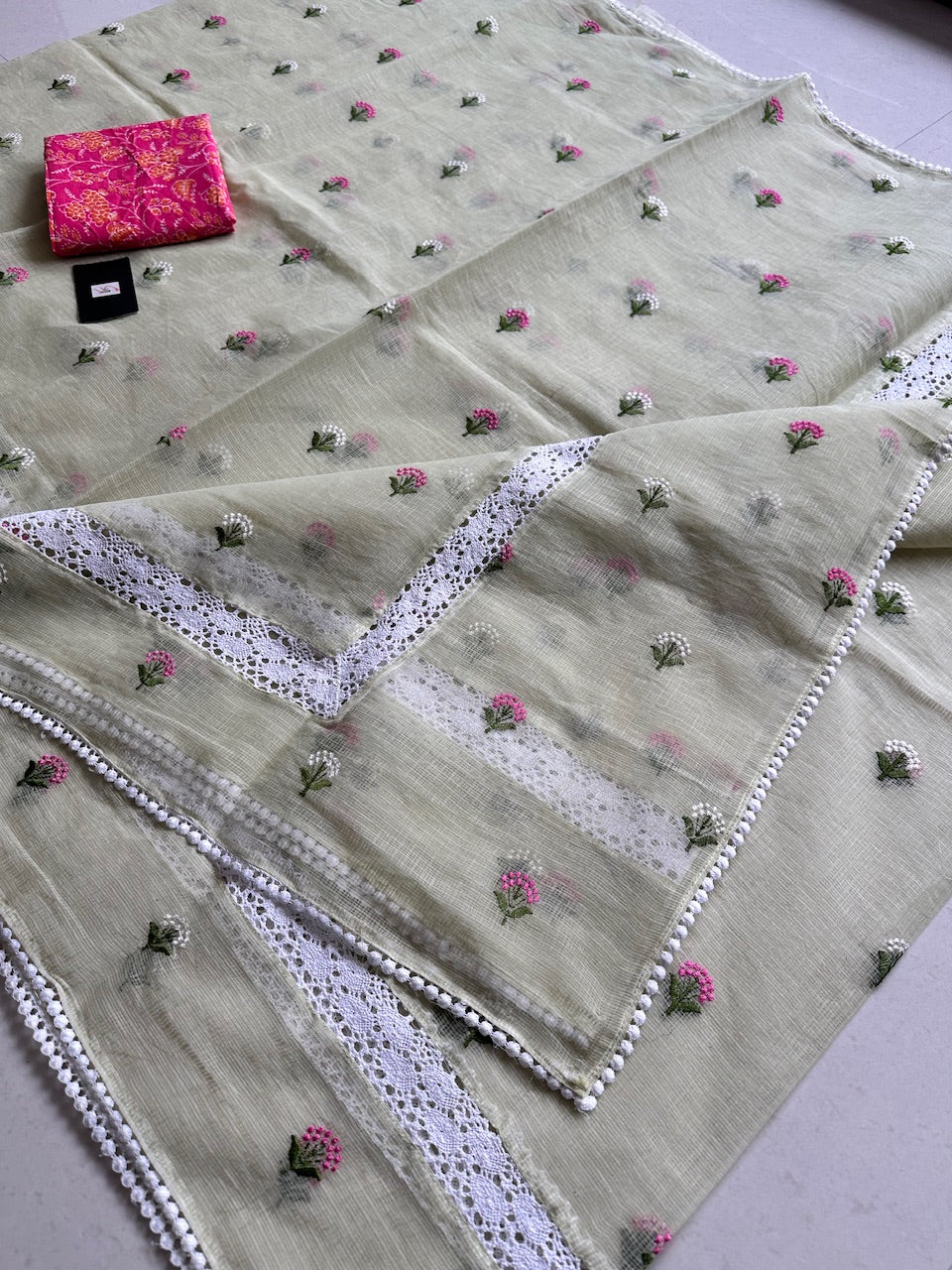 Embroidered Kota Cotton Doria Saree