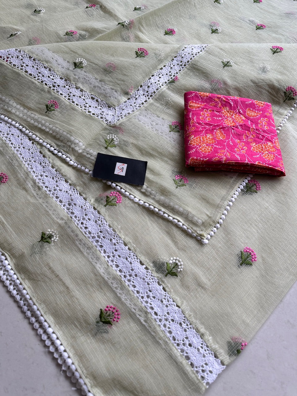 Embroidered Kota Cotton Doria Saree