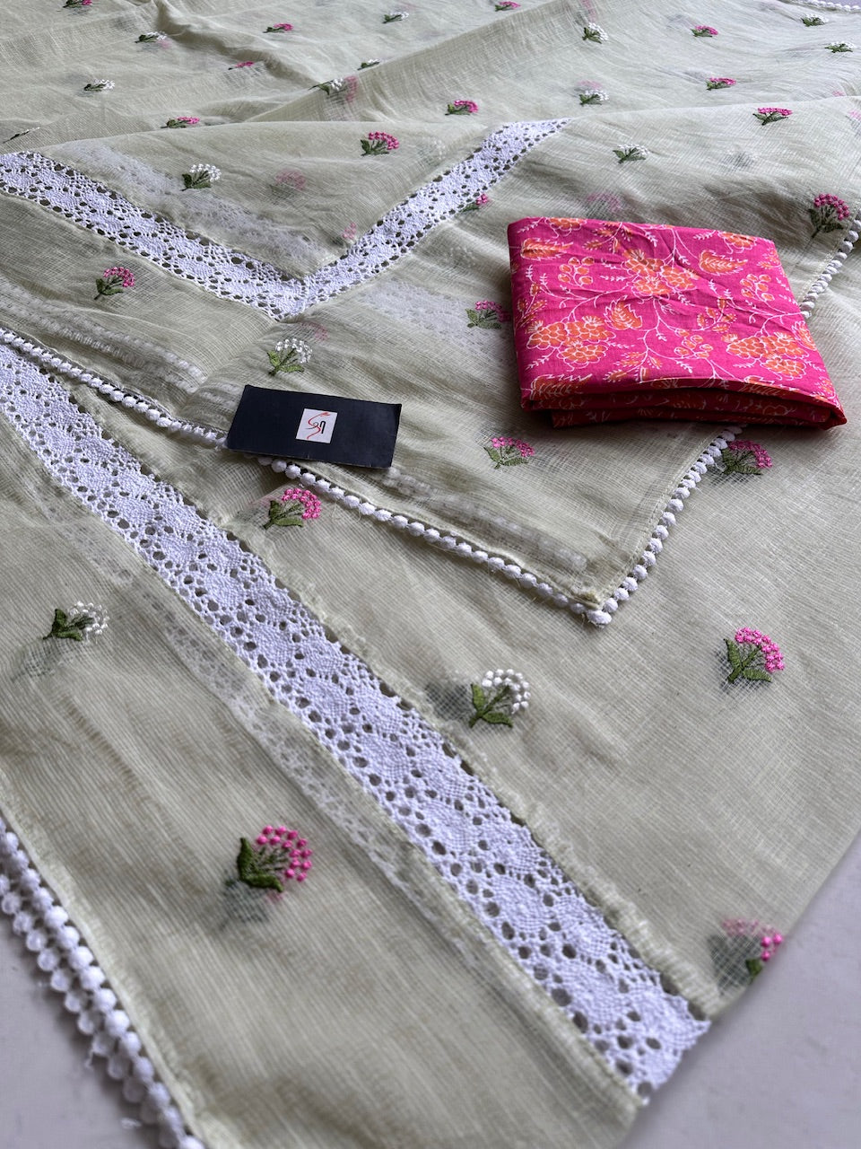 Embroidered Kota Cotton Doria Saree