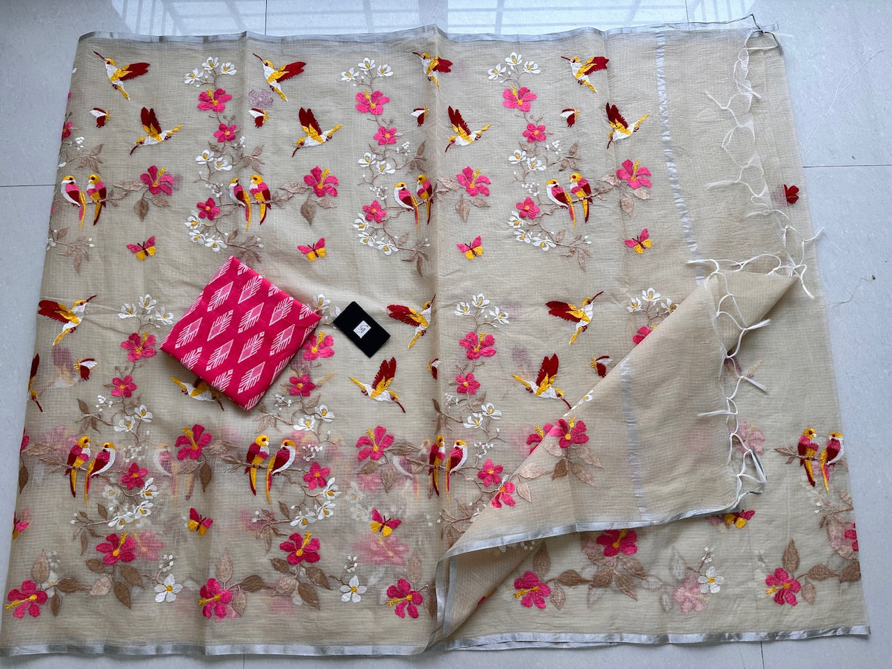 Embroidered Kota Cotton Doria Saree