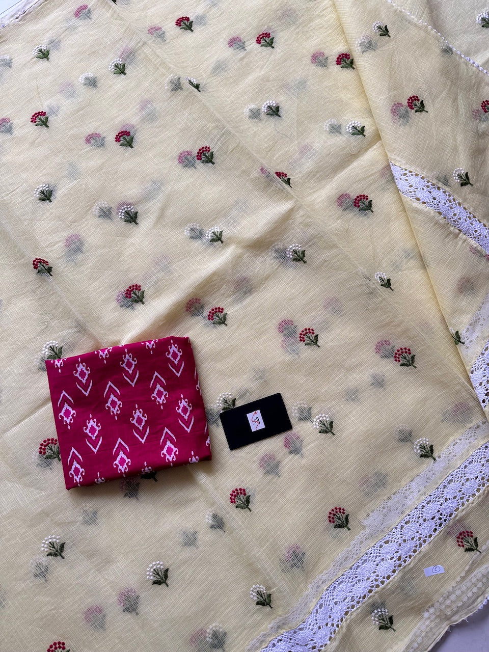 Embroidered Kota Cotton Doria Saree