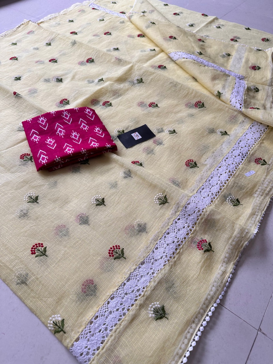 Embroidered Kota Cotton Doria Saree