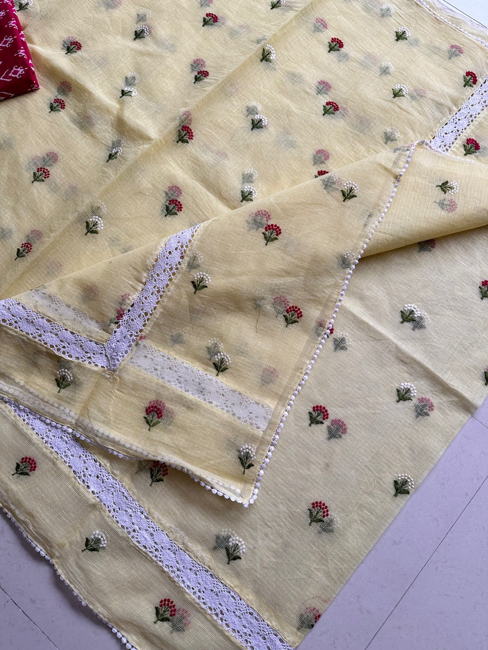 Embroidered Kota Cotton Doria Saree