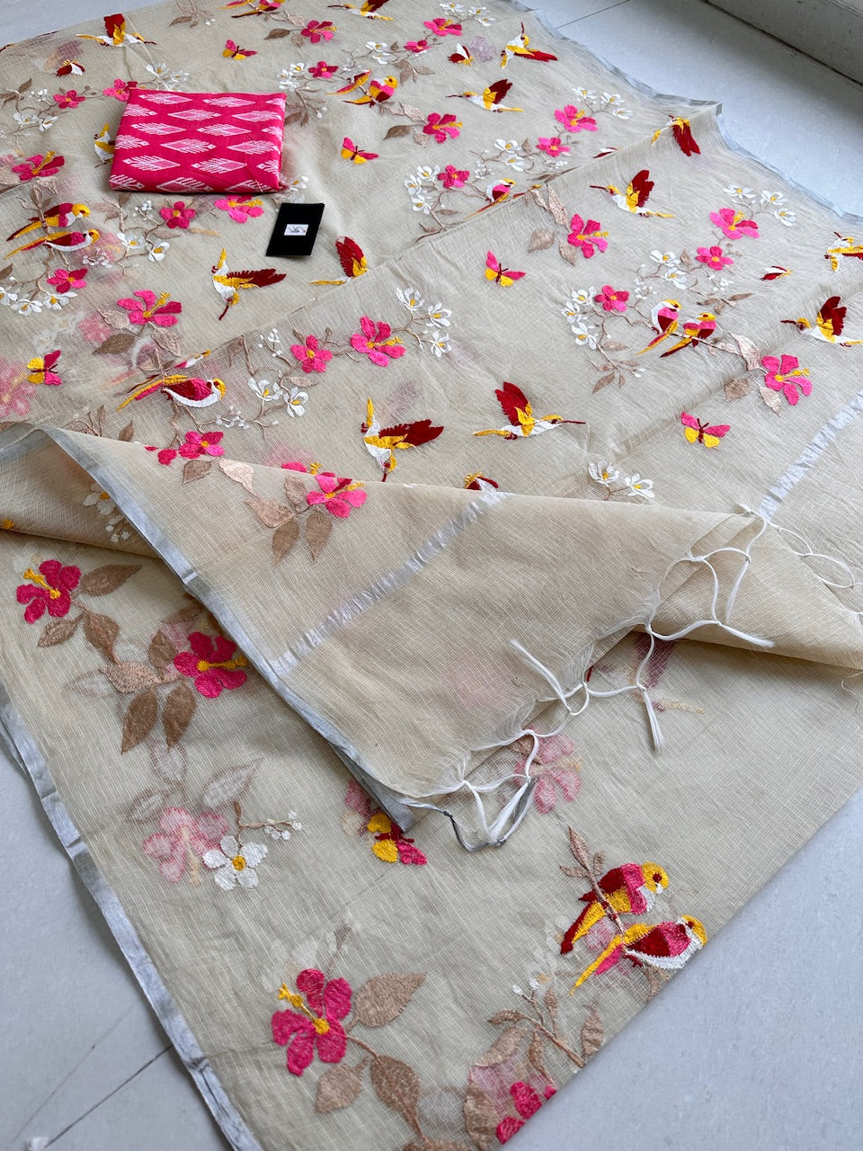 Embroidered Kota Cotton Doria Saree