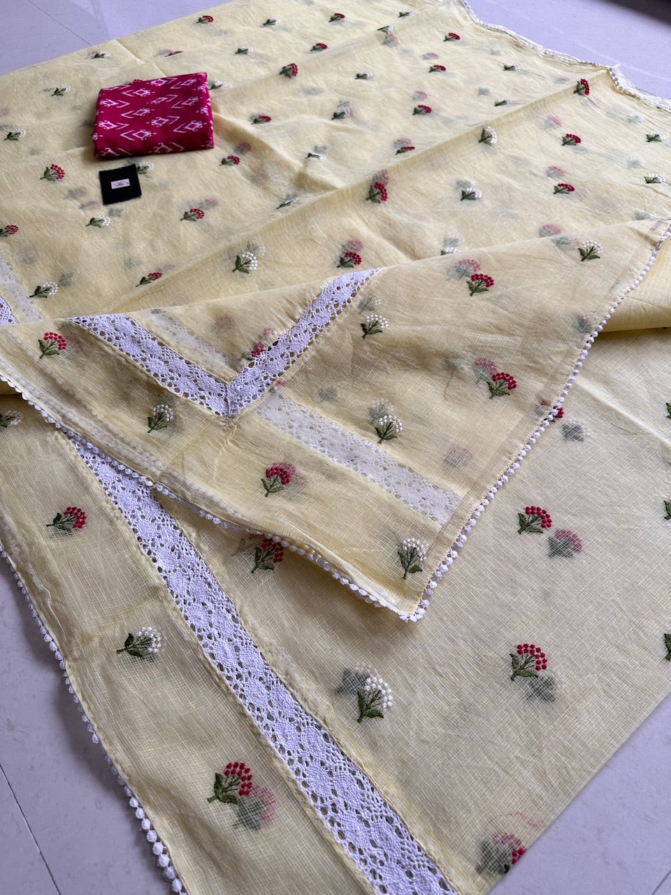 Embroidered Kota Cotton Doria Saree