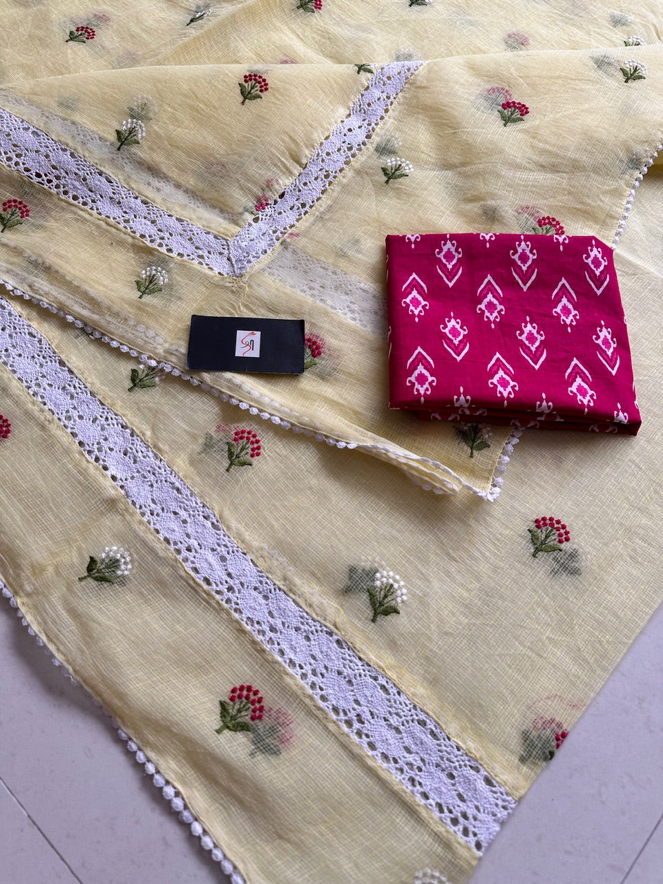 Embroidered Kota Cotton Doria Saree