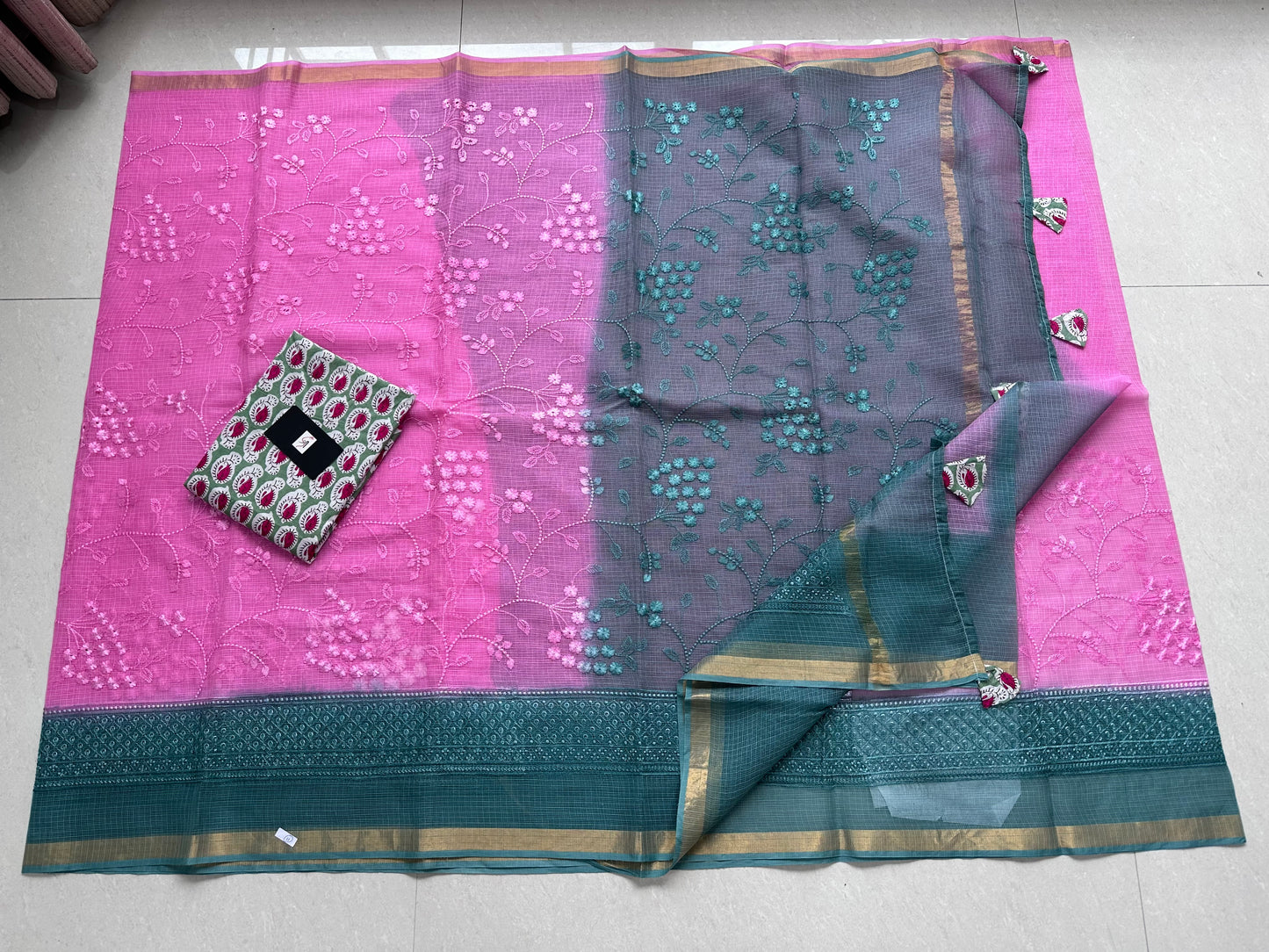 Embroidered Pure Kota Cotton Doria Saree