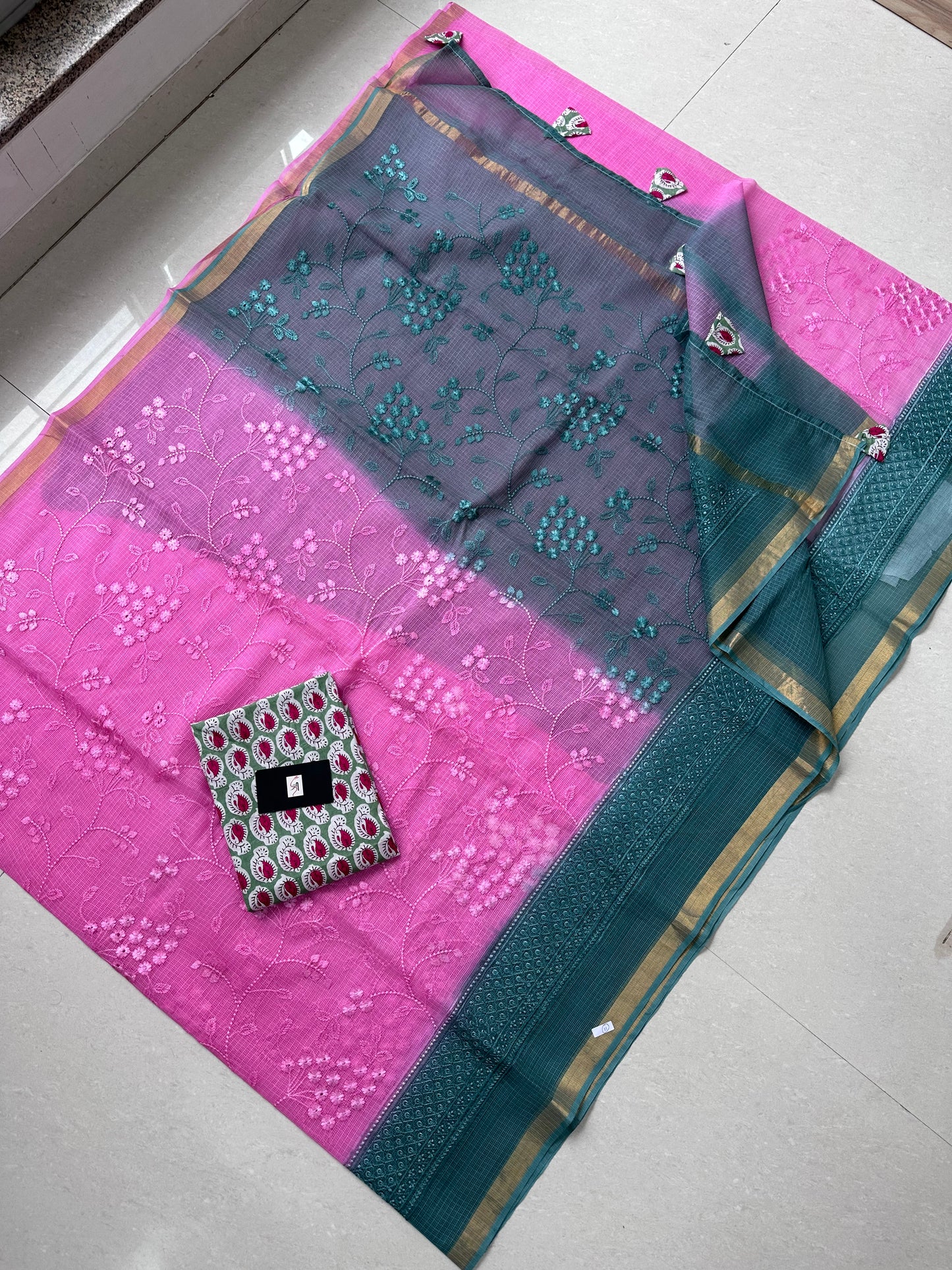 Embroidered Pure Kota Cotton Doria Saree