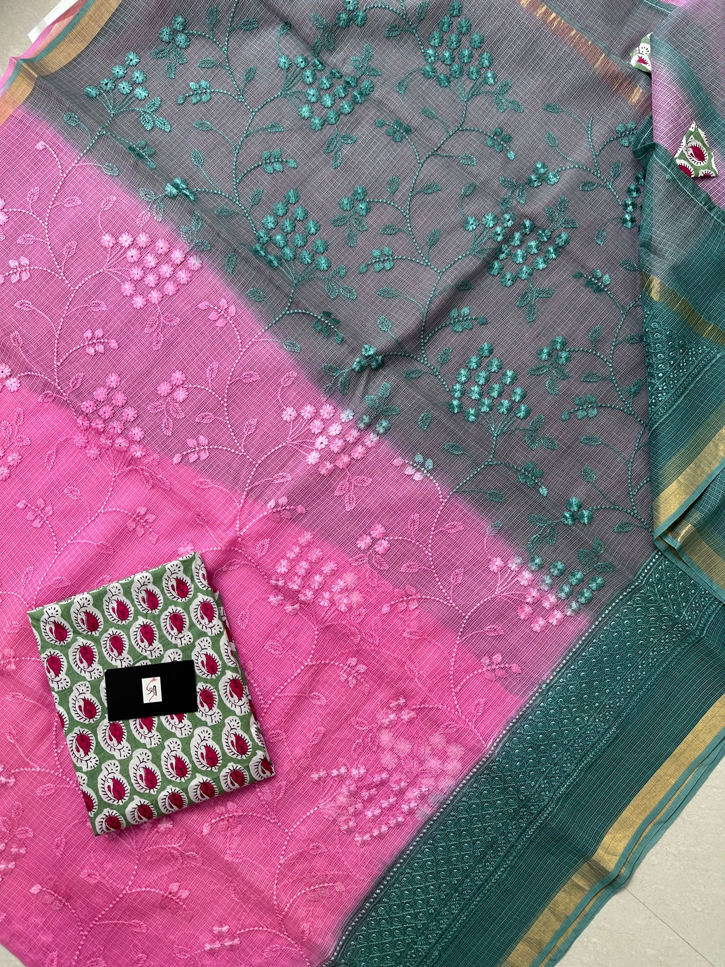 Embroidered Pure Kota Cotton Doria Saree