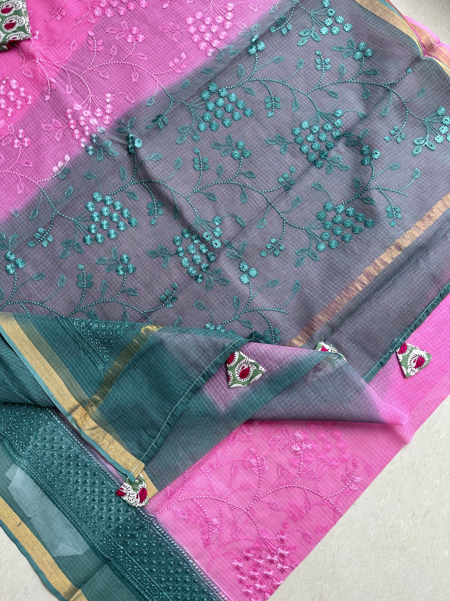 Embroidered Pure Kota Cotton Doria Saree