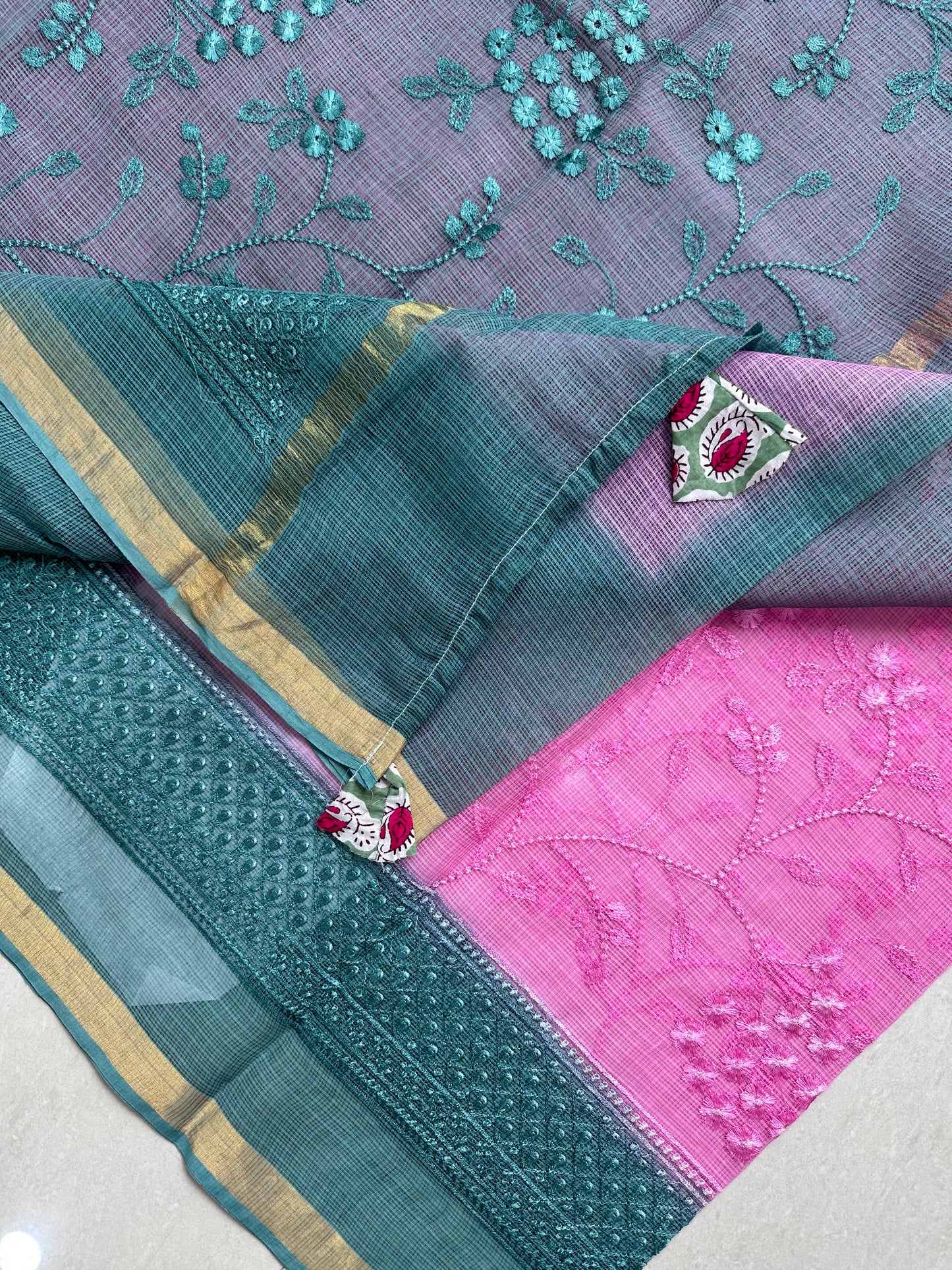 Embroidered Pure Kota Cotton Doria Saree