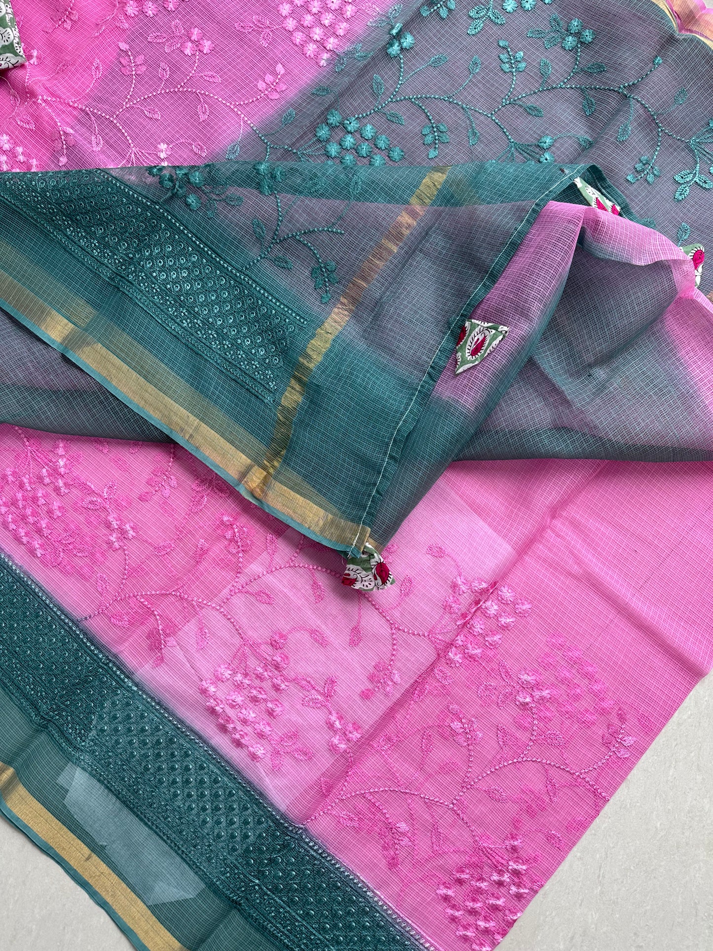 Embroidered Pure Kota Cotton Doria Saree