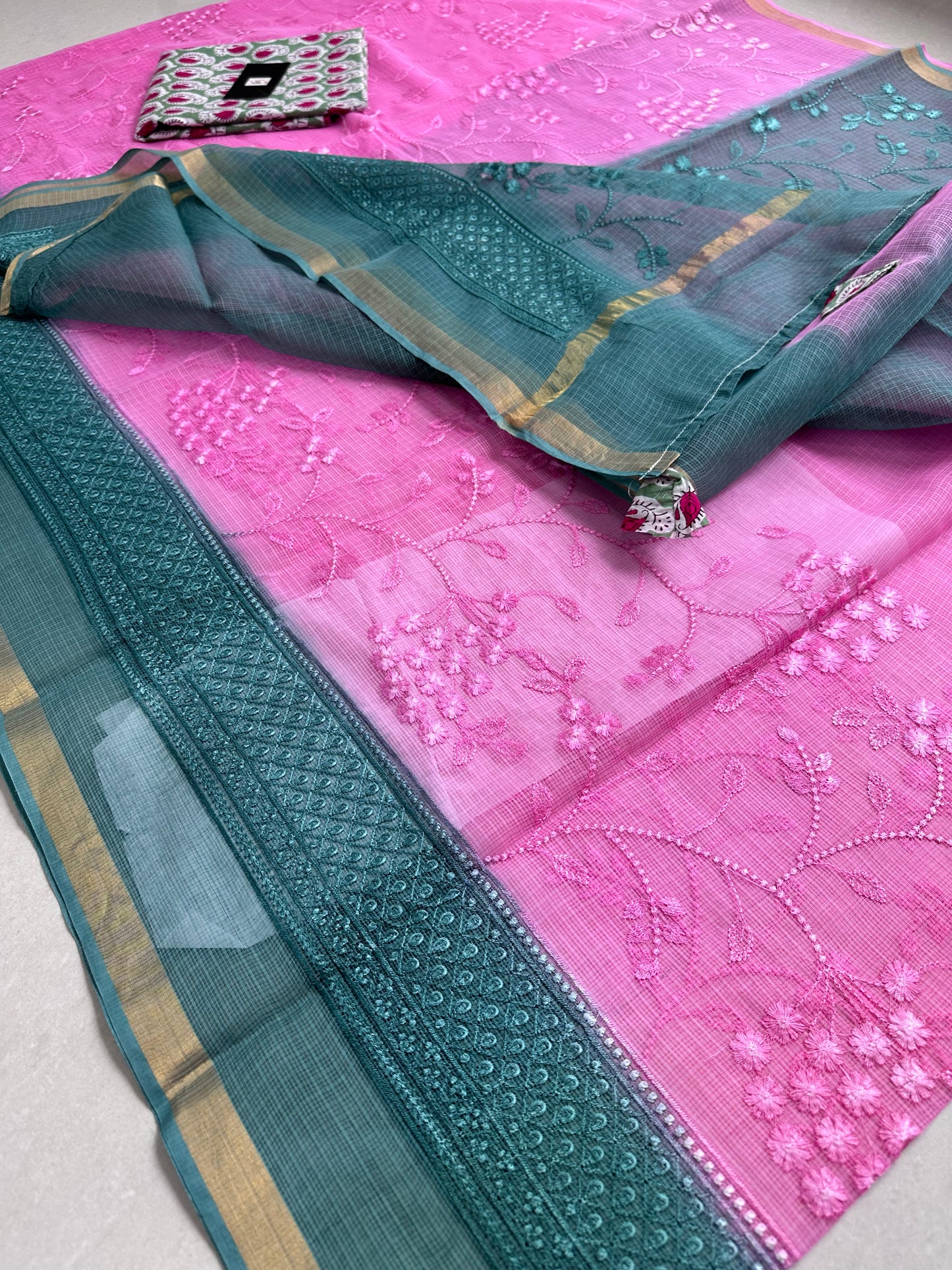 Embroidered Pure Kota Cotton Doria Saree