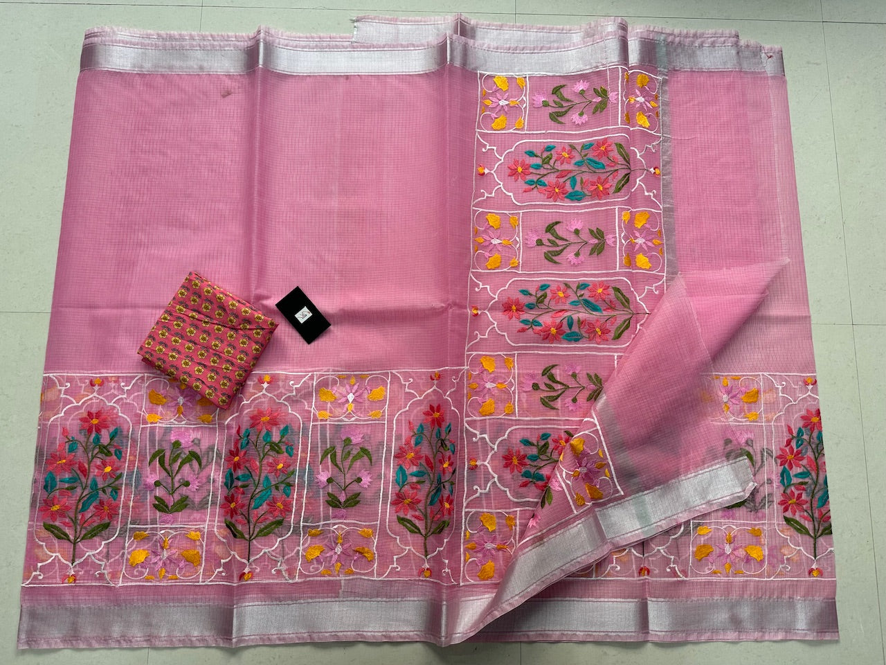 Embroidered Kota Cotton Doria Saree