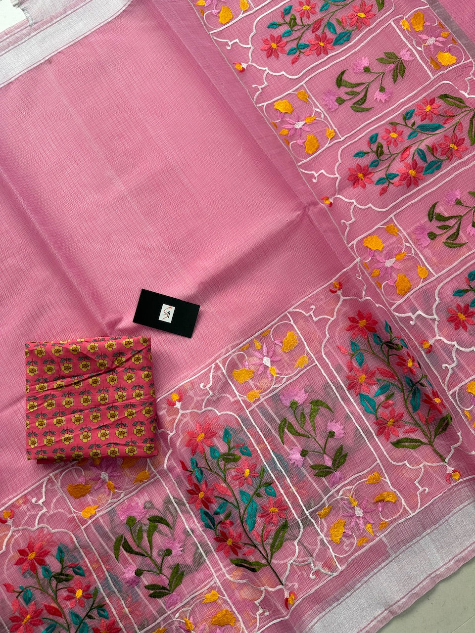 Embroidered Kota Cotton Doria Saree