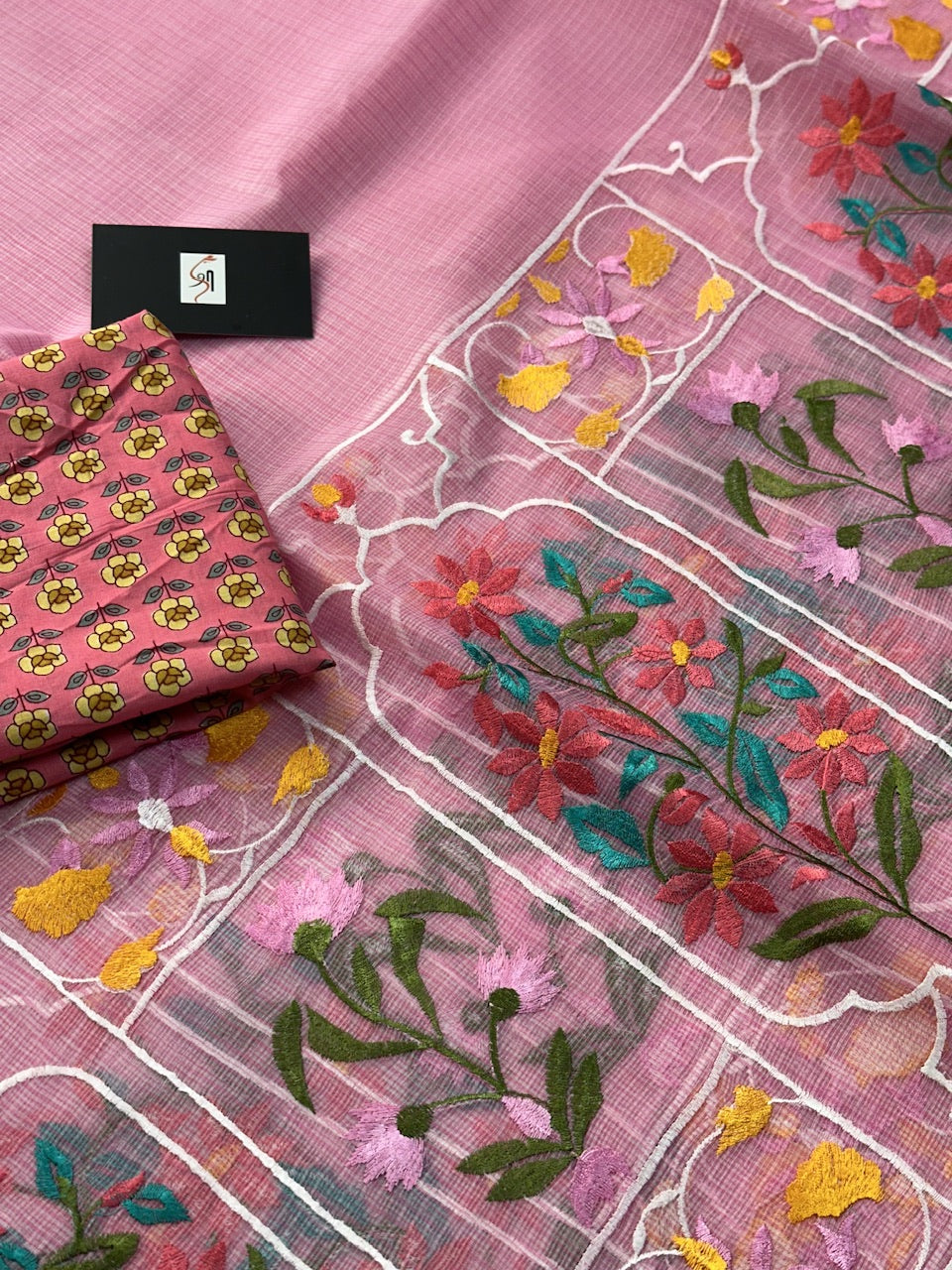 Embroidered Kota Cotton Doria Saree