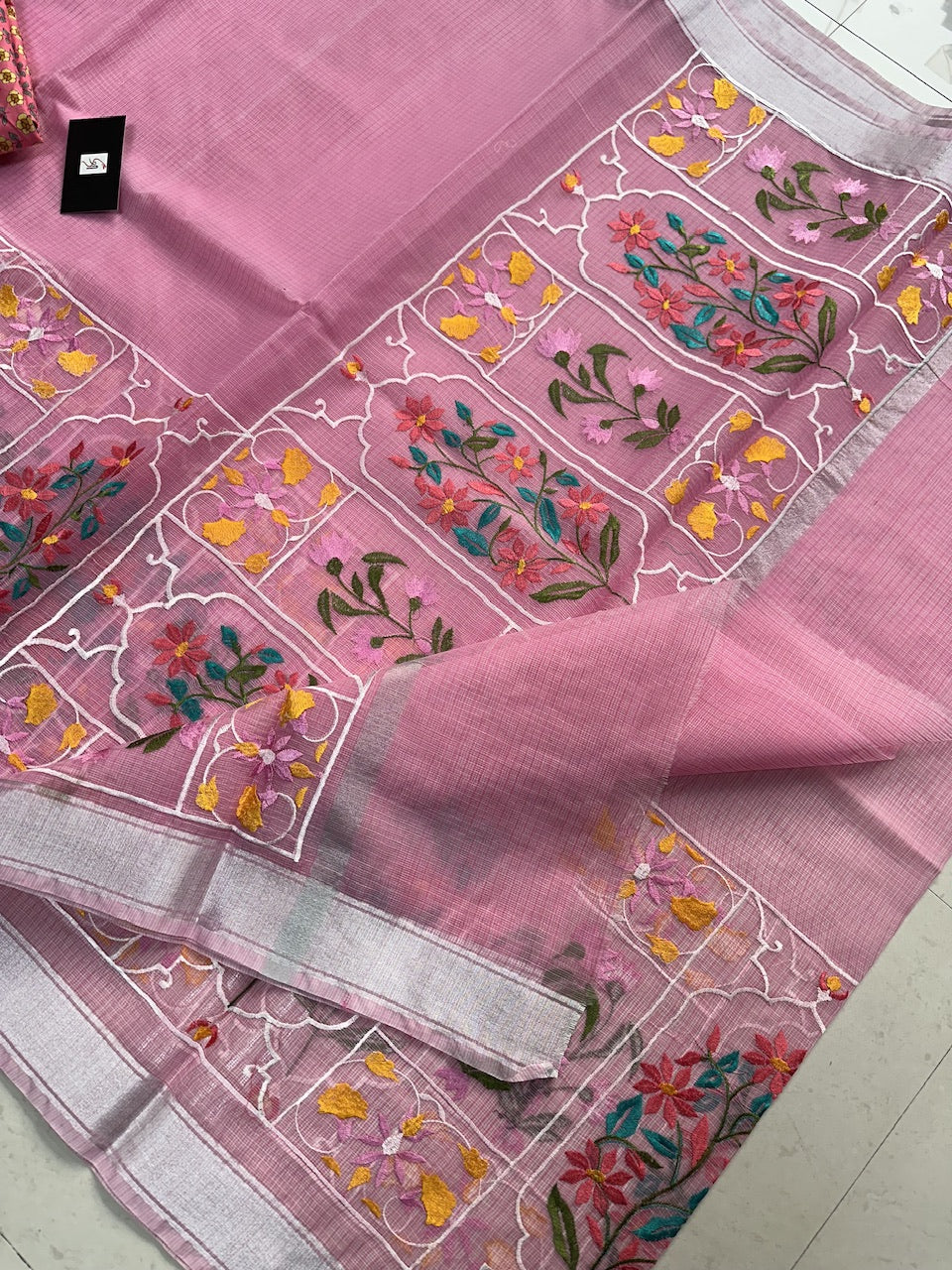 Embroidered Kota Cotton Doria Saree