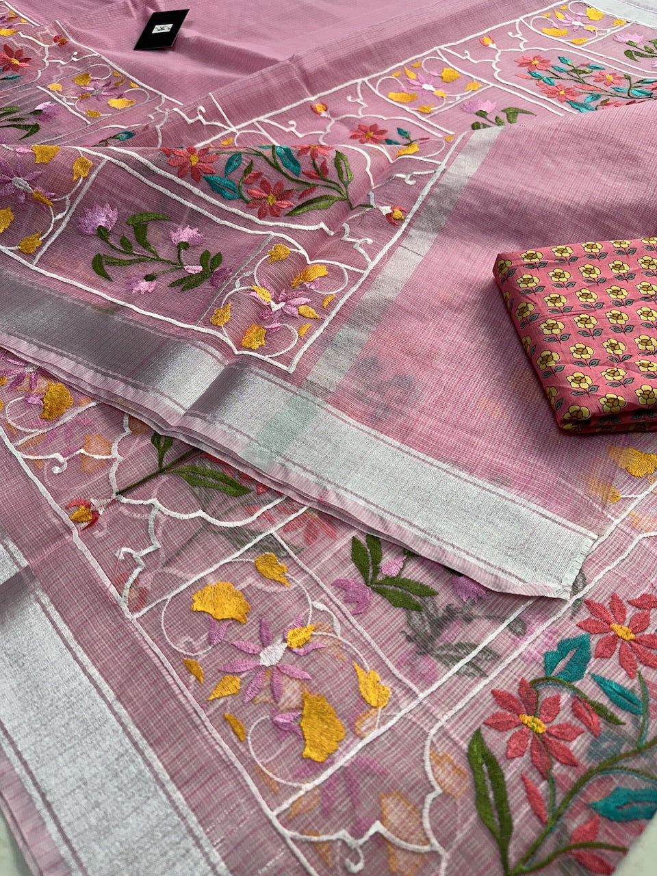 Embroidered Kota Cotton Doria Saree