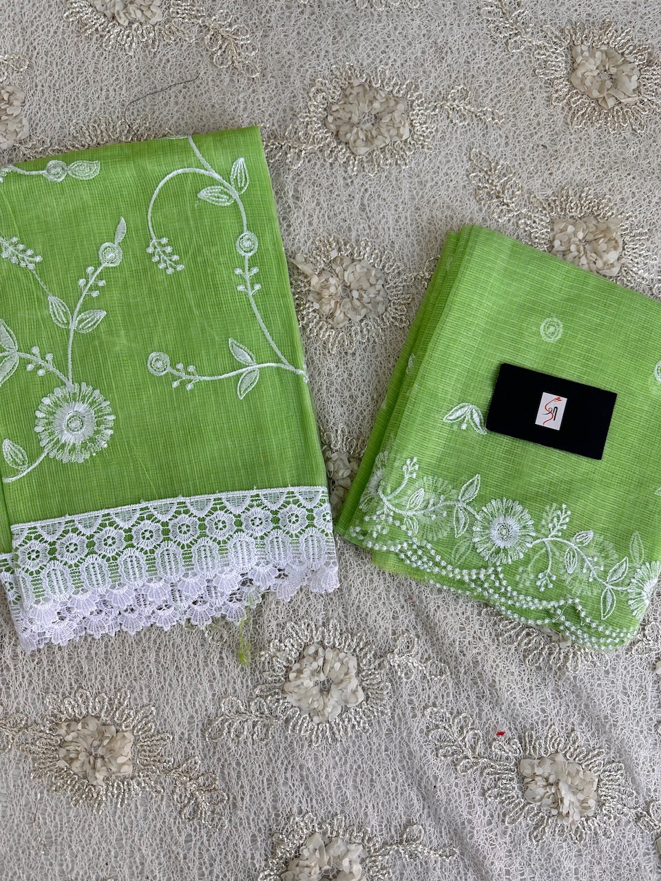 Embroidered Kota Doria Cotton Top n Dupatta