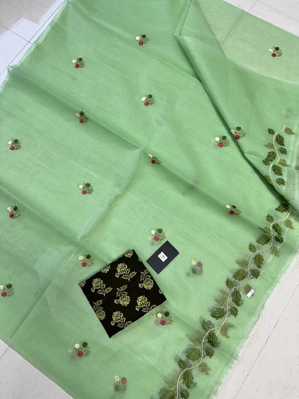 Embroidered Kota Cotton Doria Saree