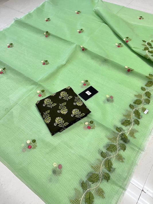 Embroidered Kota Cotton Doria Saree