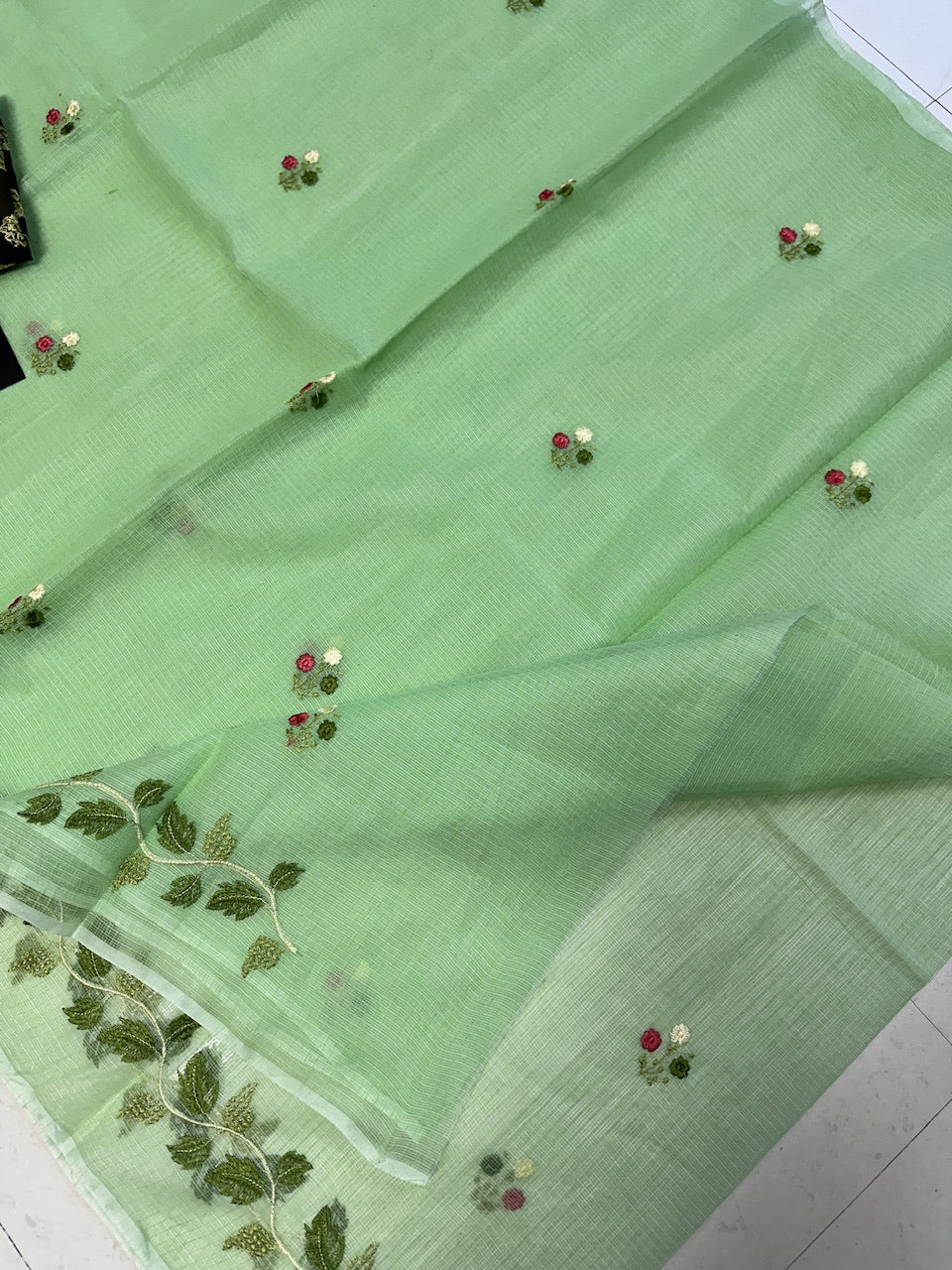 Embroidered Kota Cotton Doria Saree