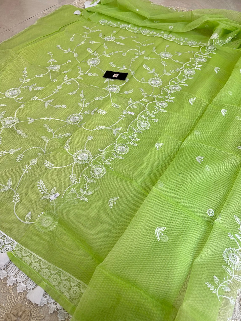 Embroidered Kota Doria Cotton Top n Dupatta