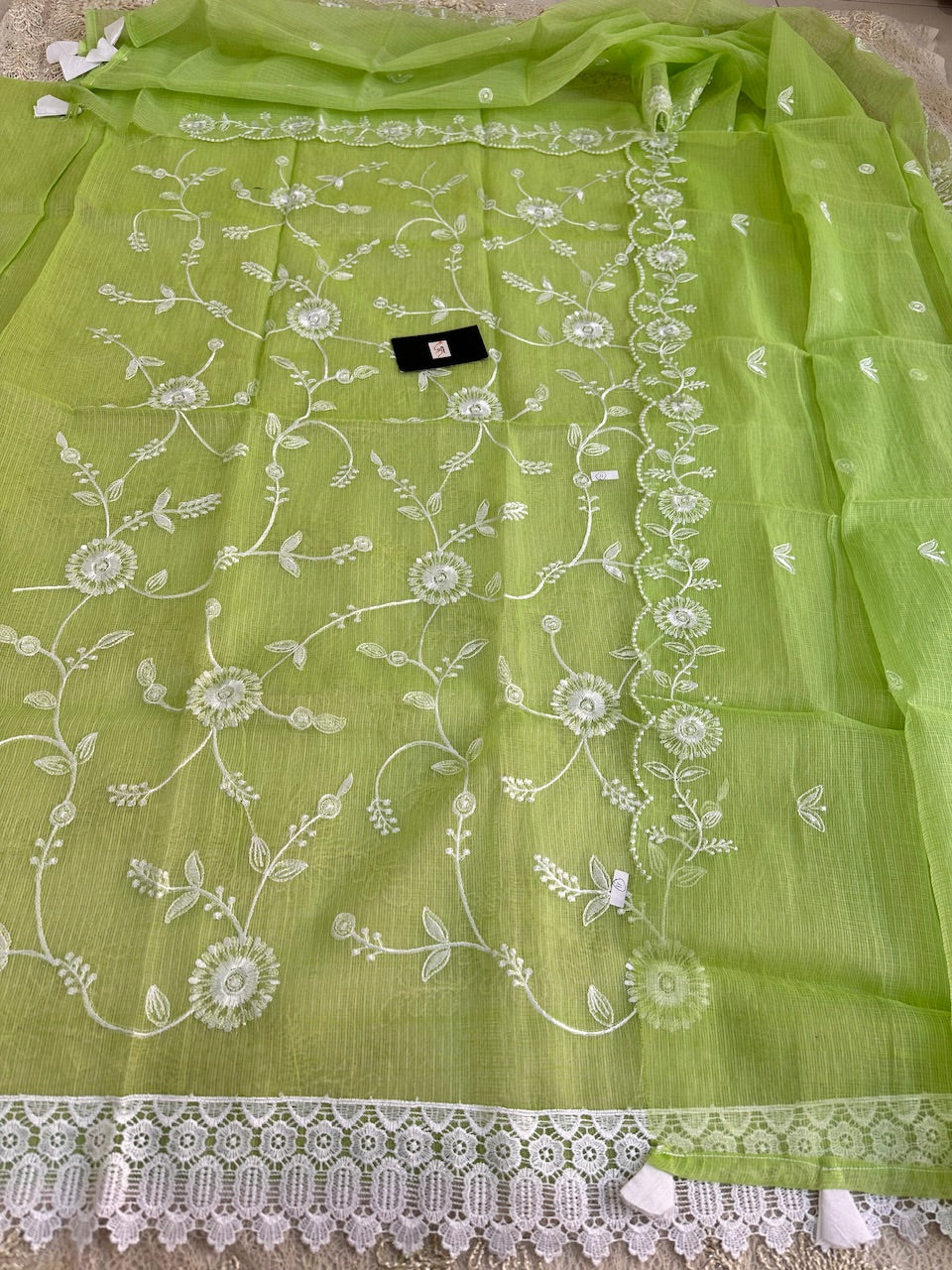 Embroidered Kota Doria Cotton Top n Dupatta