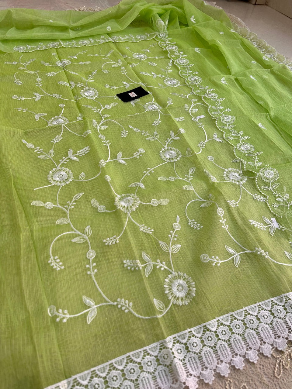 Embroidered Kota Doria Cotton Top n Dupatta