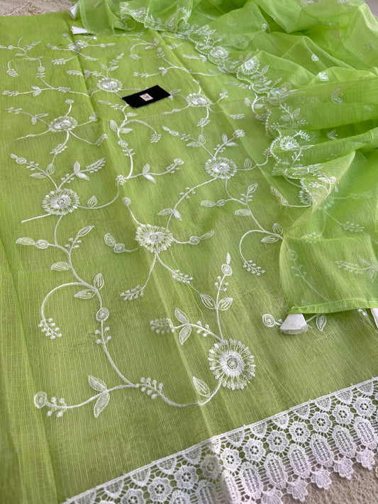 Embroidered Kota Doria Cotton Top n Dupatta