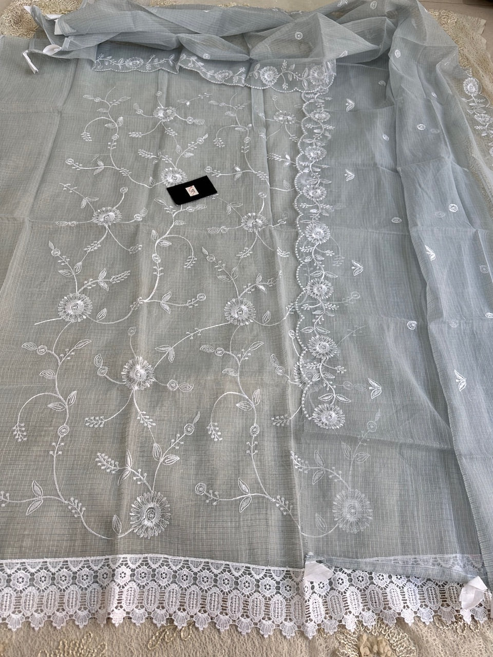 Embroidered Kota Doria Cotton Top n Dupatta