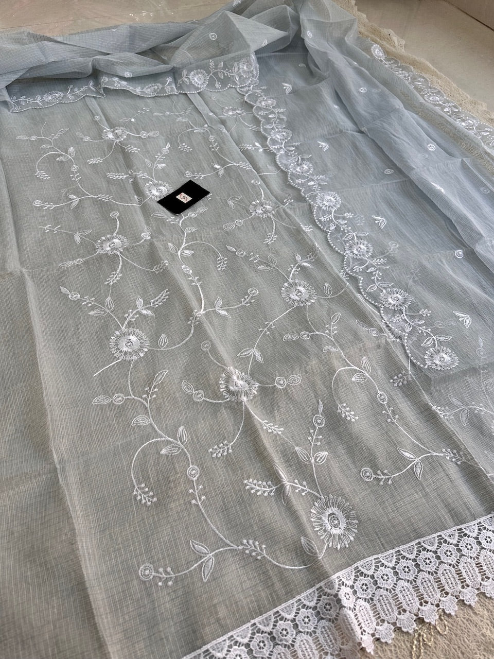 Embroidered Kota Doria Cotton Top n Dupatta