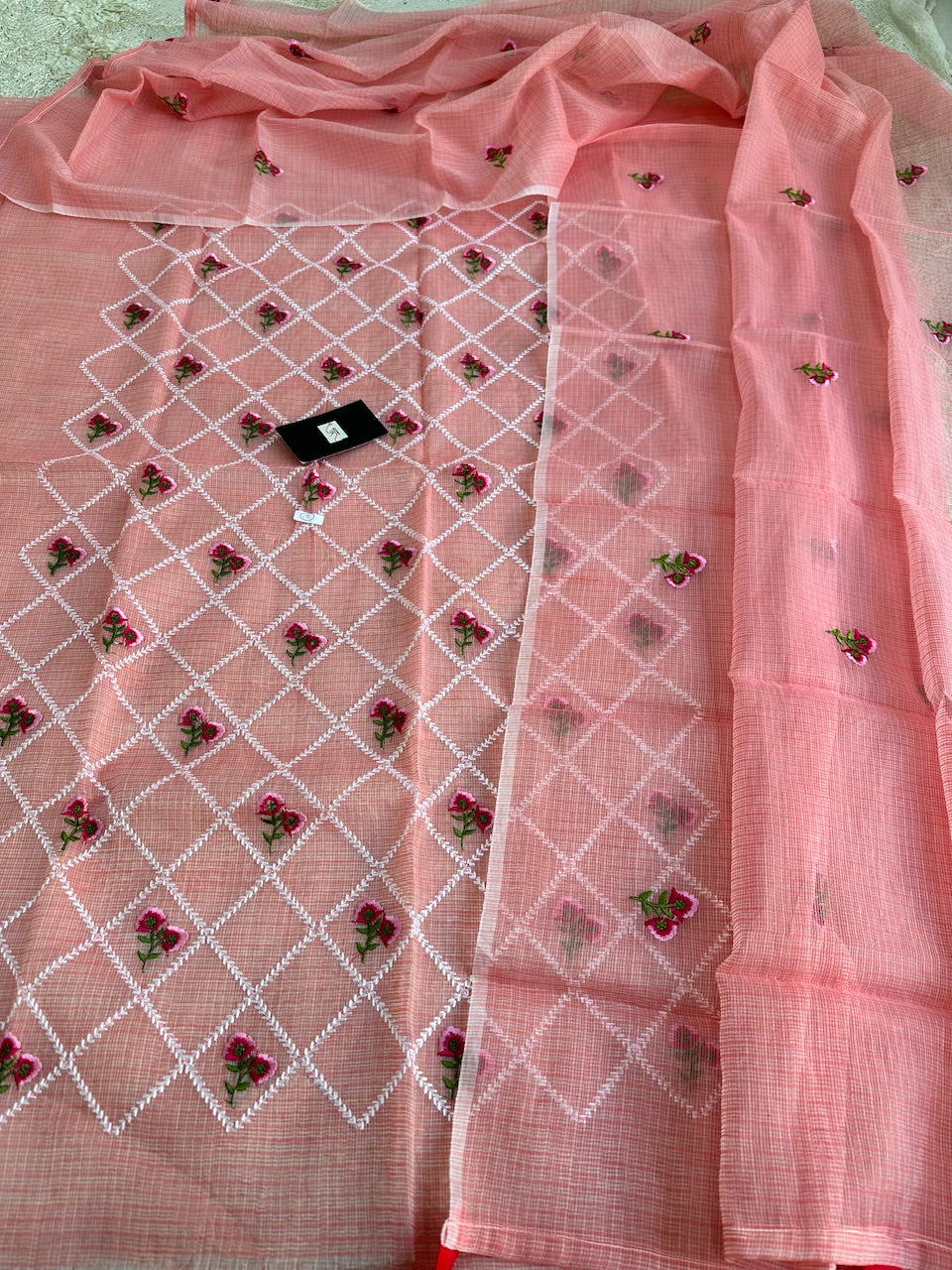 Embroidered Kota Cotton Doria Top N Dupatta (Suit)