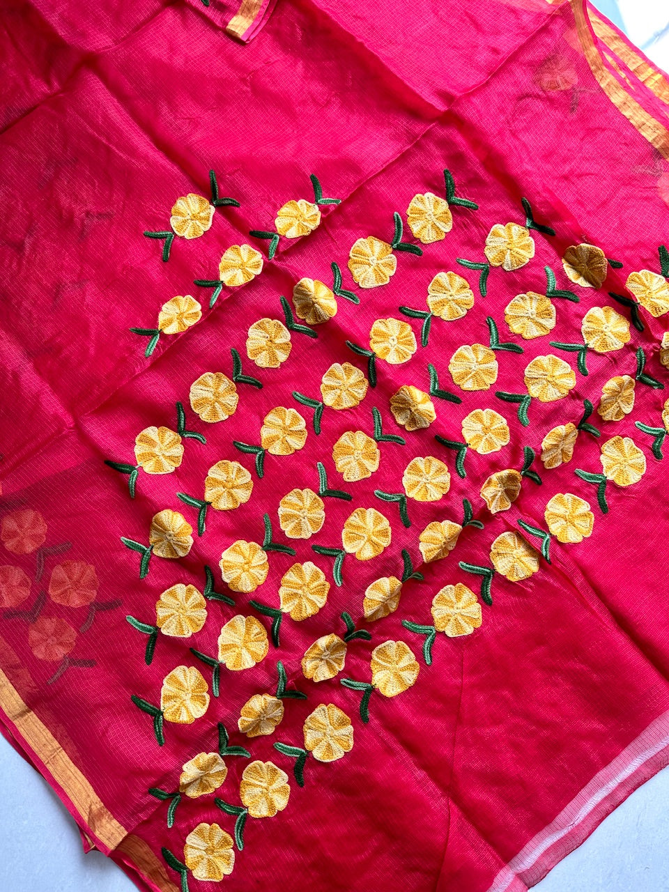 Pure Woolen Thread Embroidered Kota Silk Saree