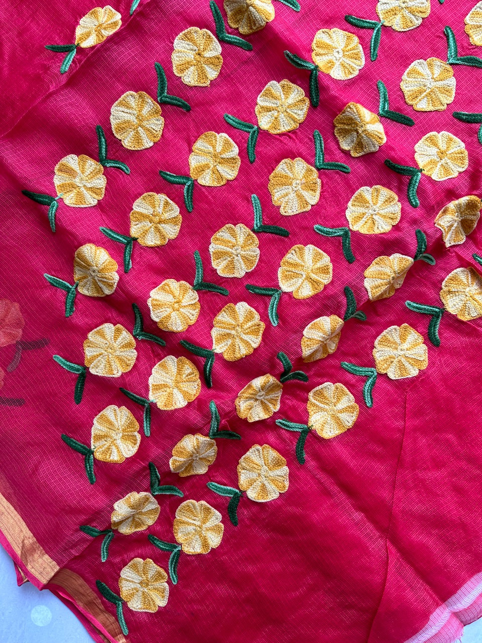 Pure Woolen Thread Embroidered Kota Silk Saree