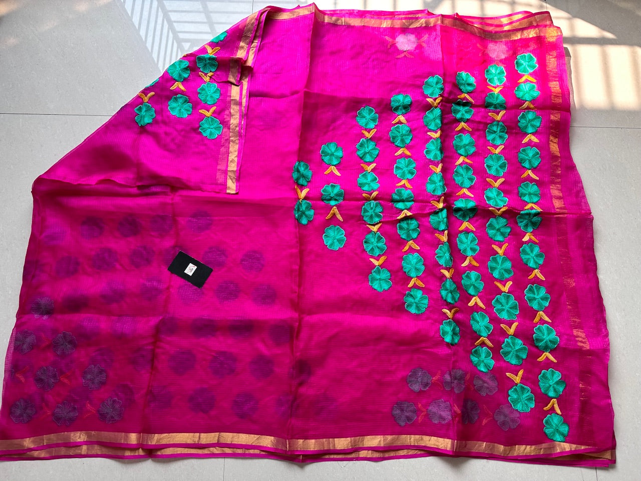 Pure Woolen Thread Embroidered Kota Silk Saree