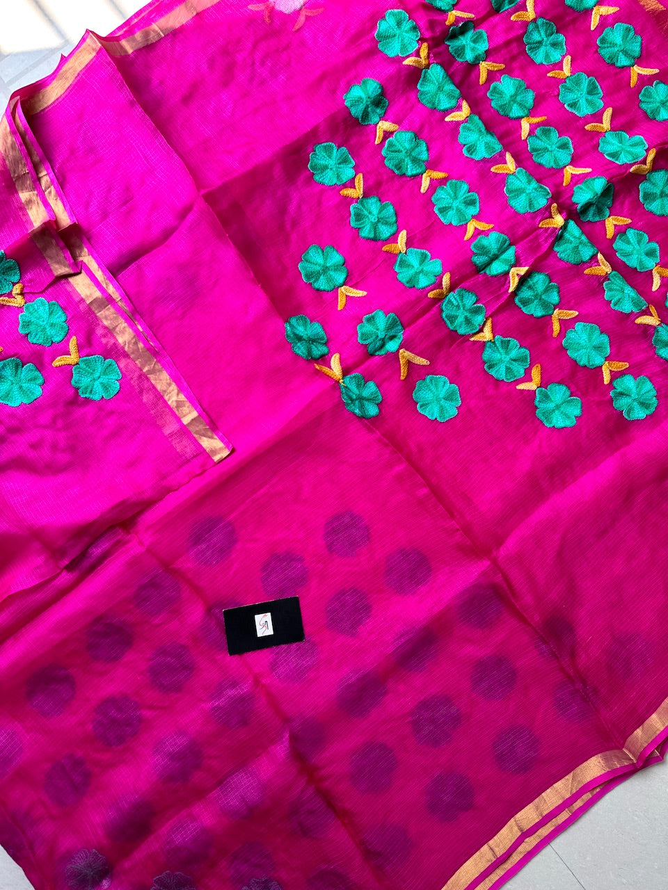 Pure Woolen Thread Embroidered Kota Silk Saree