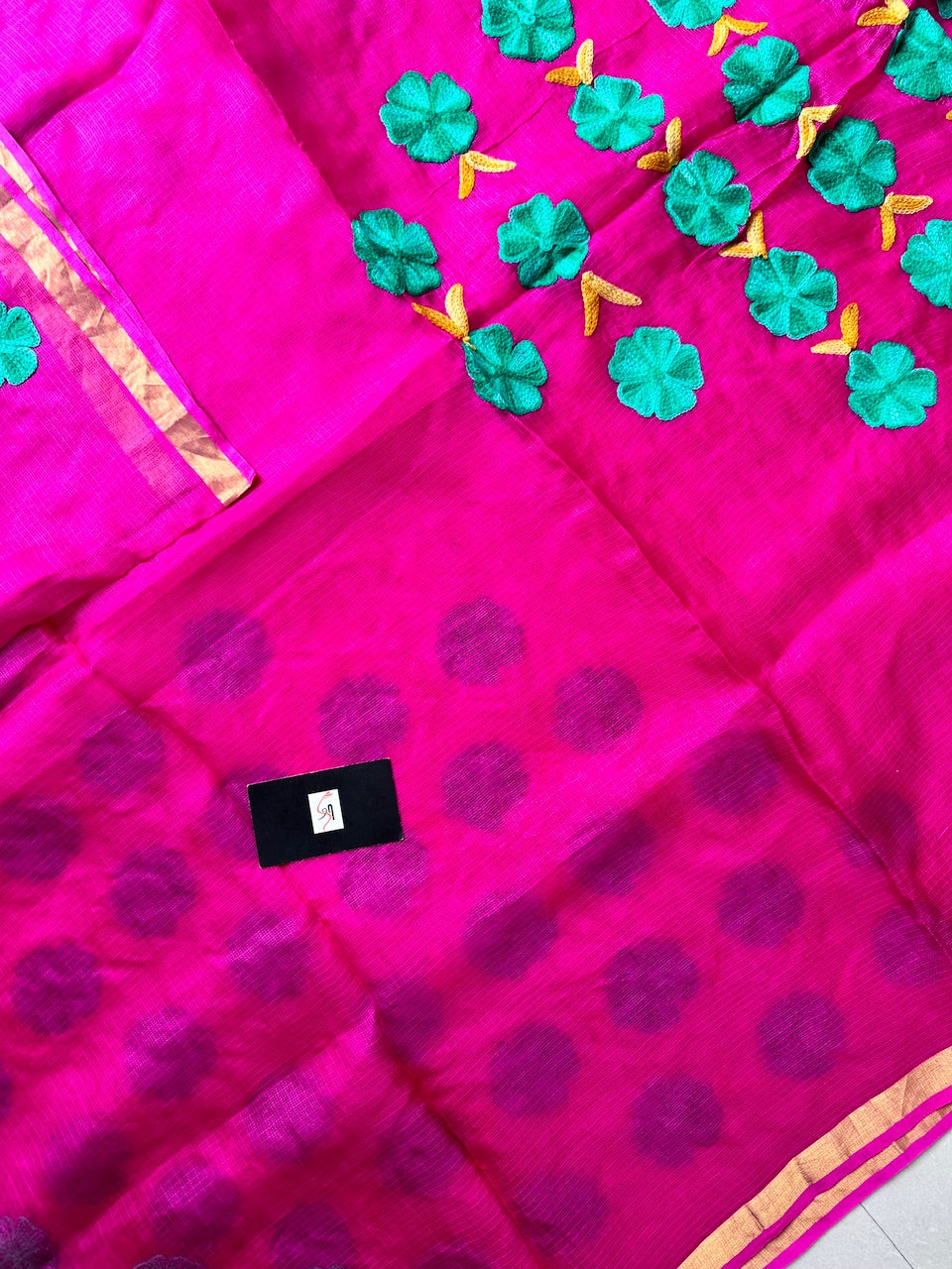 Pure Woolen Thread Embroidered Kota Silk Saree