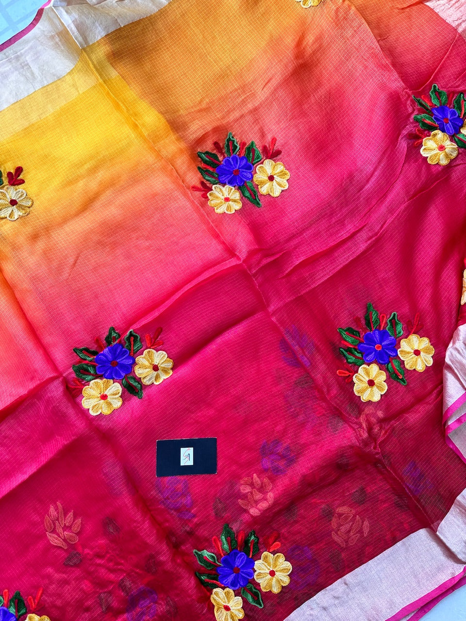 Pure Woolen Thread Embroidered Kota Silk Saree