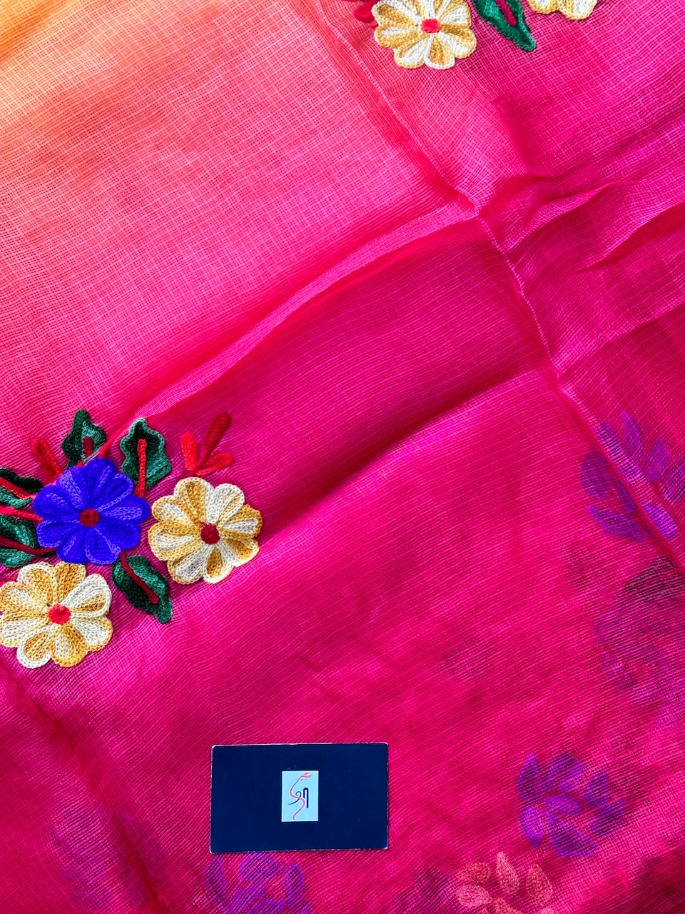 Pure Woolen Thread Embroidered Kota Silk Saree