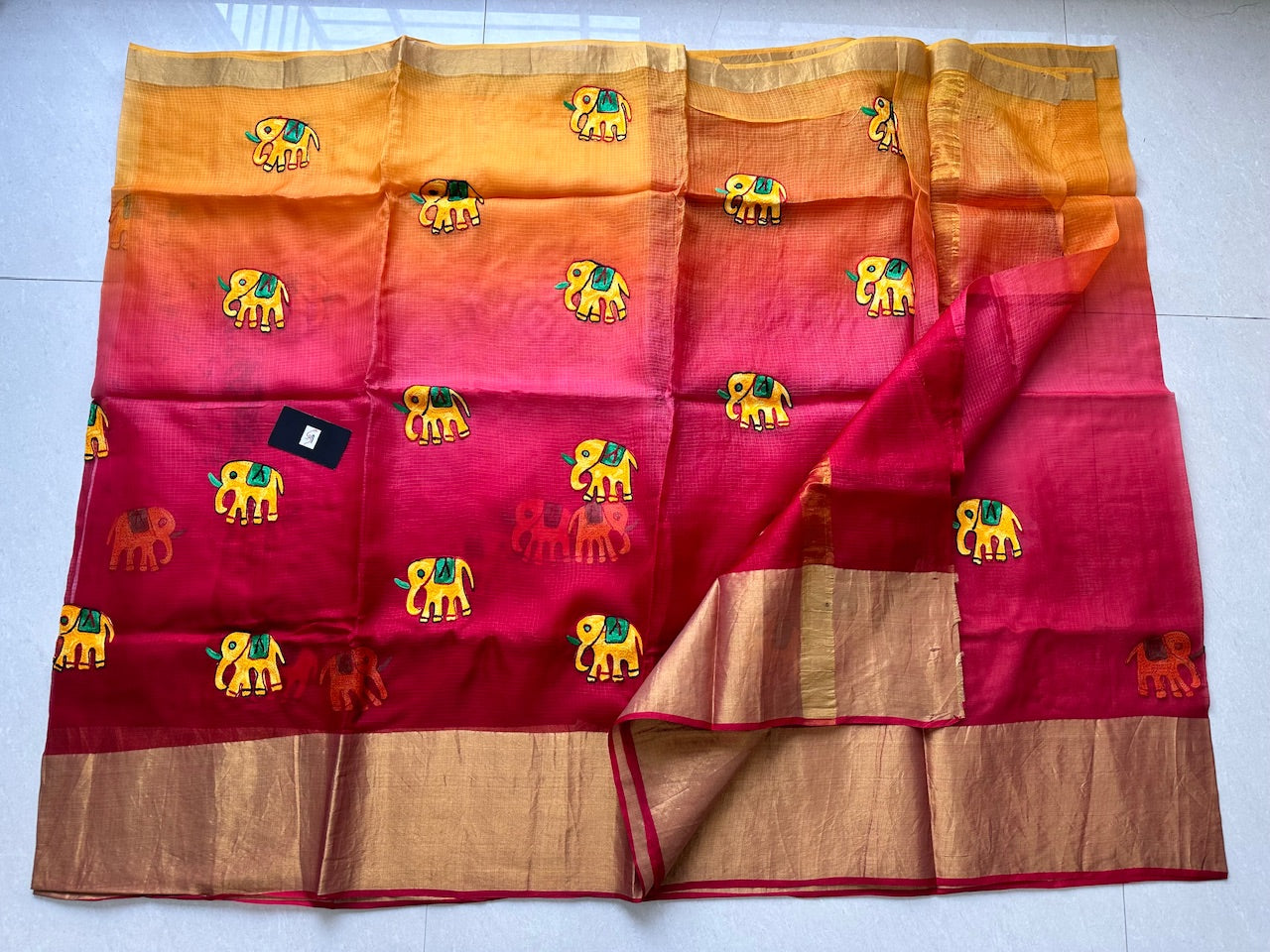 Pure Woolen Thread Embroidered Kota Silk Saree