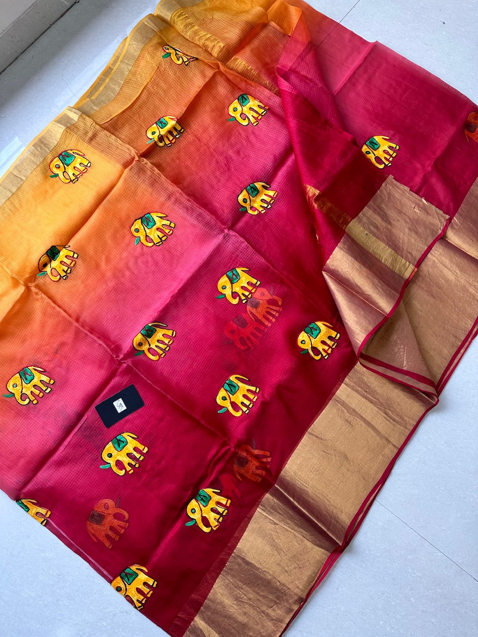 Pure Woolen Thread Embroidered Kota Silk Saree