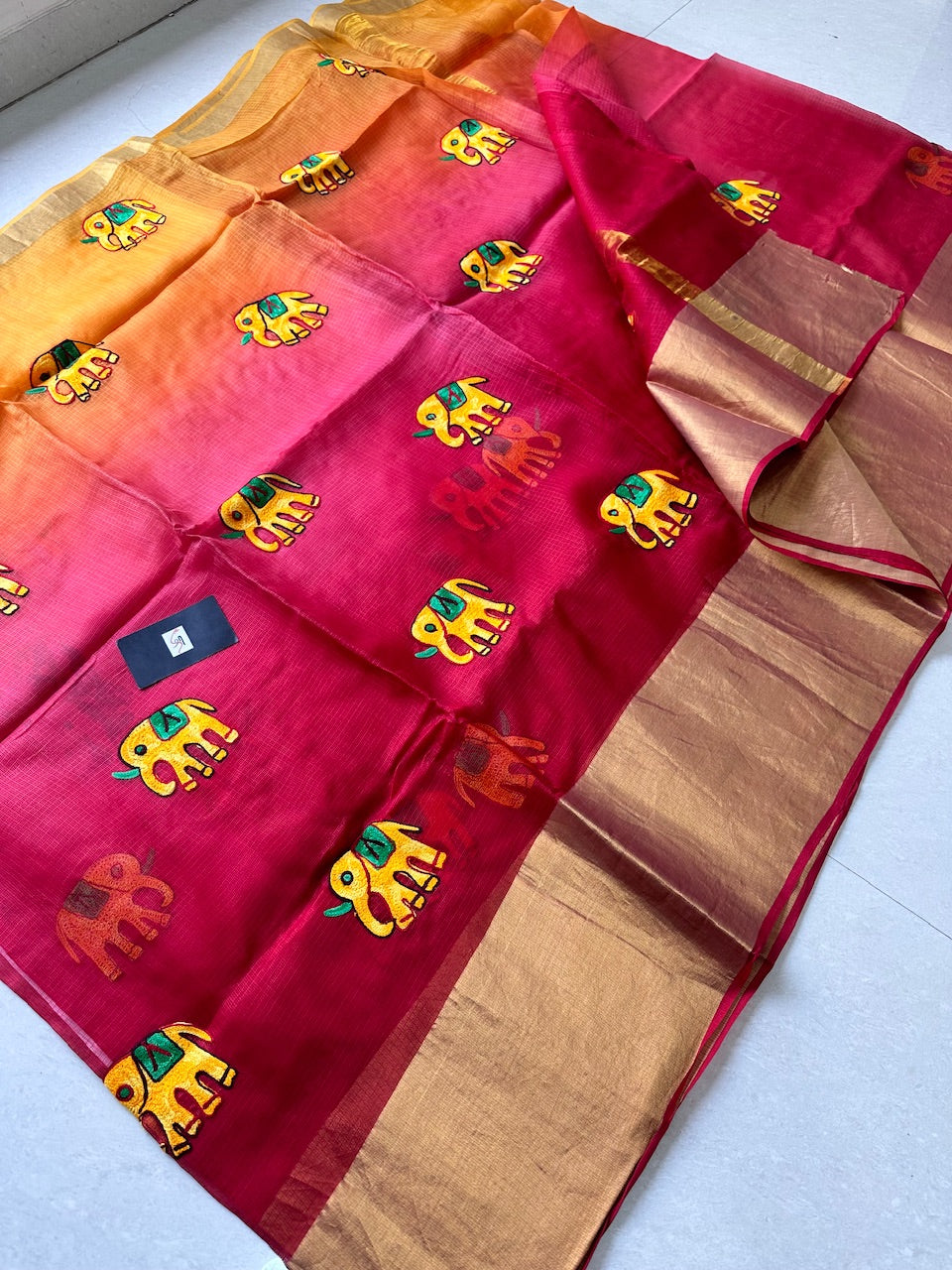 Pure Woolen Thread Embroidered Kota Silk Saree