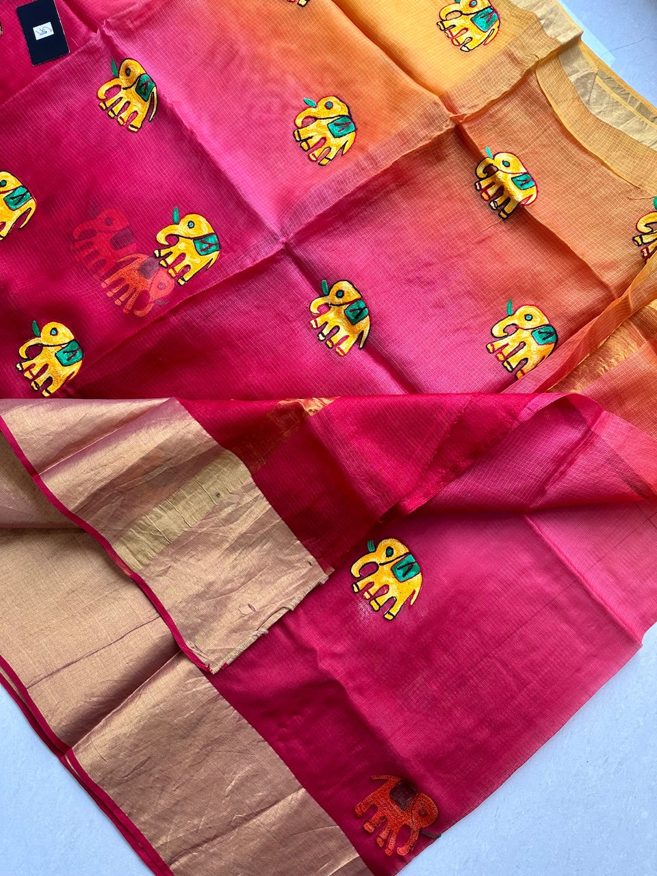 Pure Woolen Thread Embroidered Kota Silk Saree