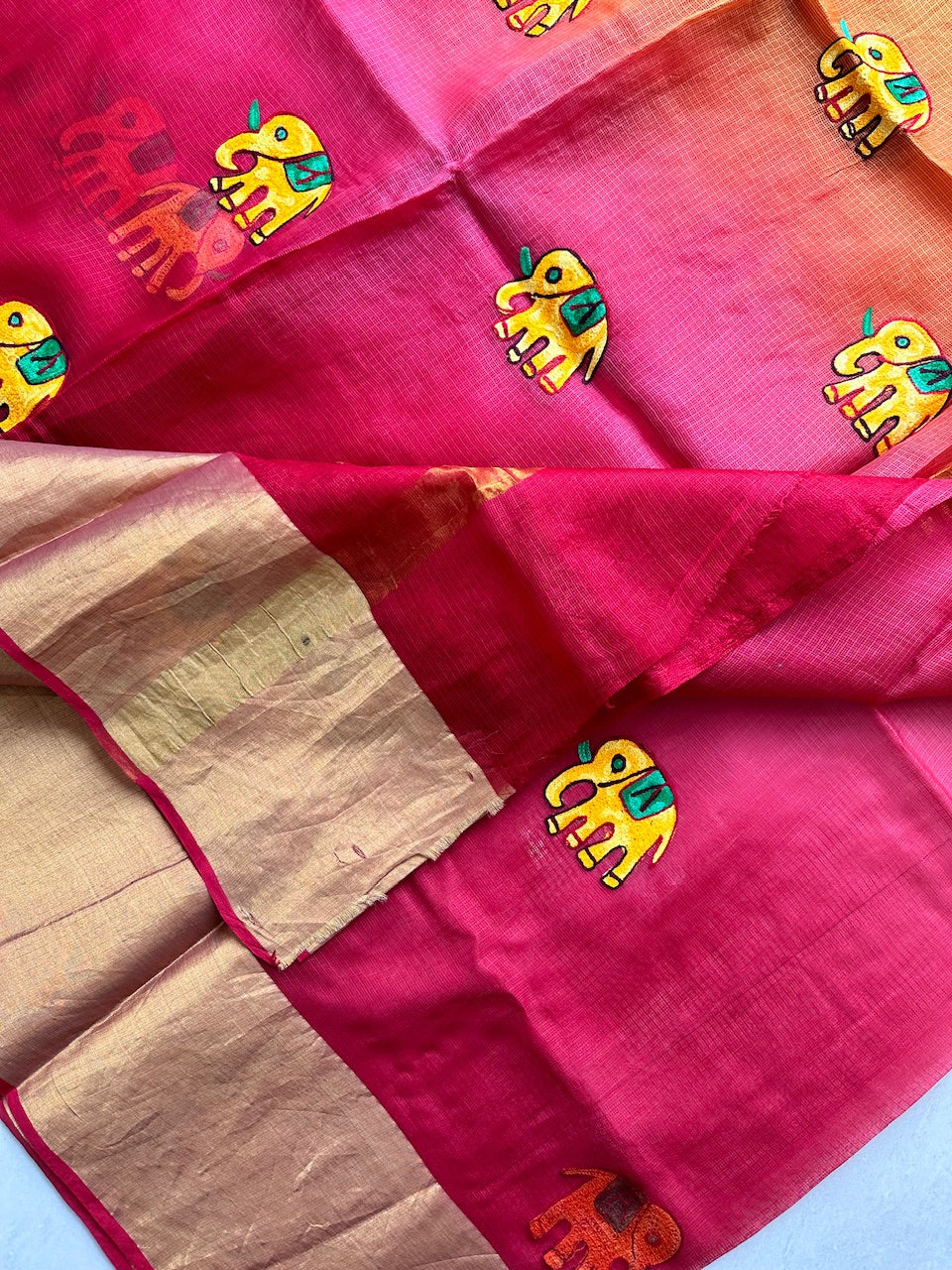 Pure Woolen Thread Embroidered Kota Silk Saree