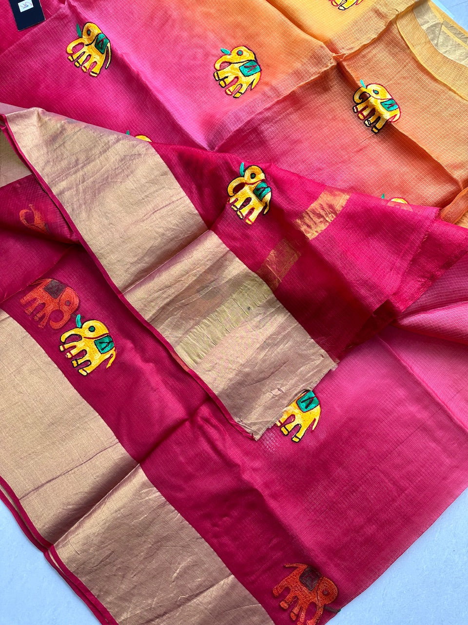 Pure Woolen Thread Embroidered Kota Silk Saree